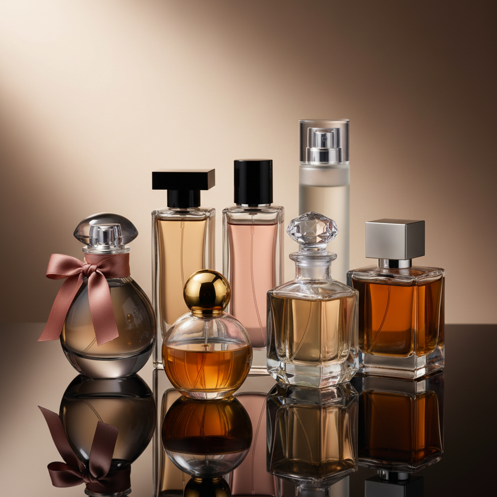 Perfume collection with varied bottle shapes